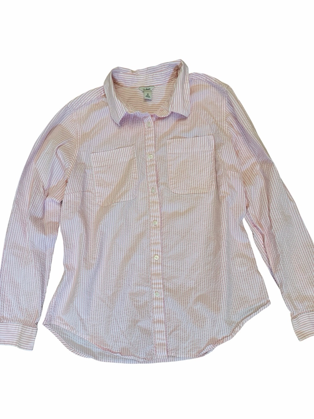 L.L. Bean Pink Seersucker Striped Button-Up Shirt M Preppy Resort Country Club